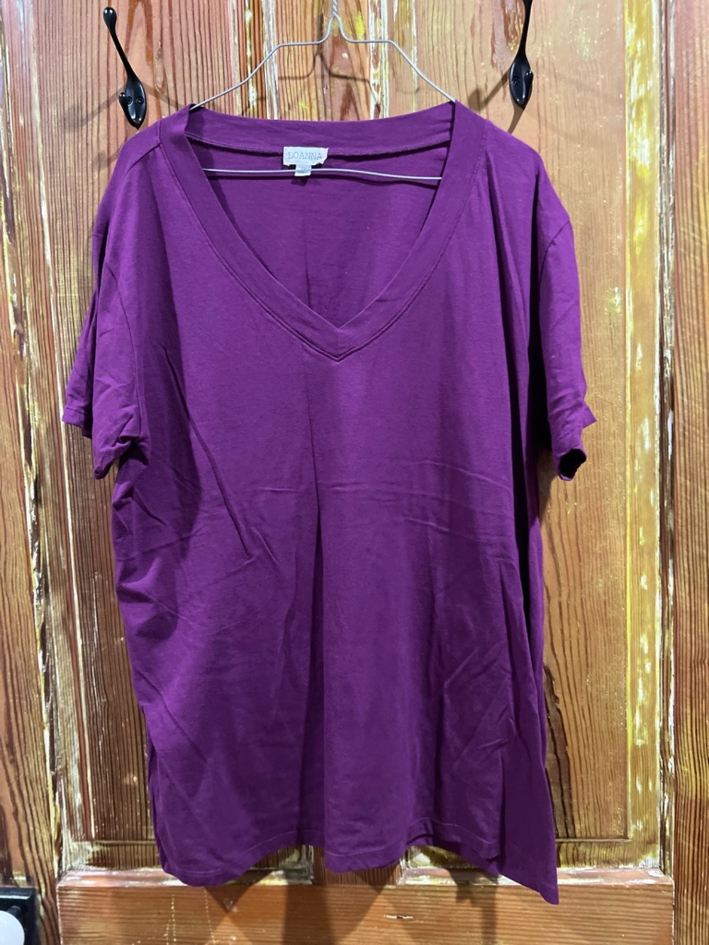 Loanna V-Neck Short Sleeve Tee in Plum